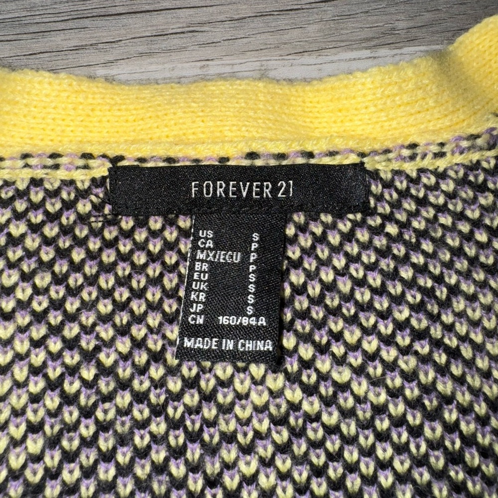 Forever 21 Yellow Plaid Cardigan Small Wool Blend Button Front Sweater - Picture 5 of 8